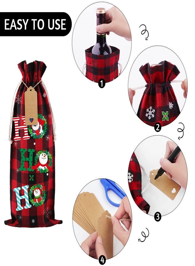 MIMIND 12 Burlap Wine Bags - Christmas & Xmas Gift Bags with Drawstrings, Gift Tags & Ropes - Buffalo Plaid, Red+Black, Green+Black - Image 4